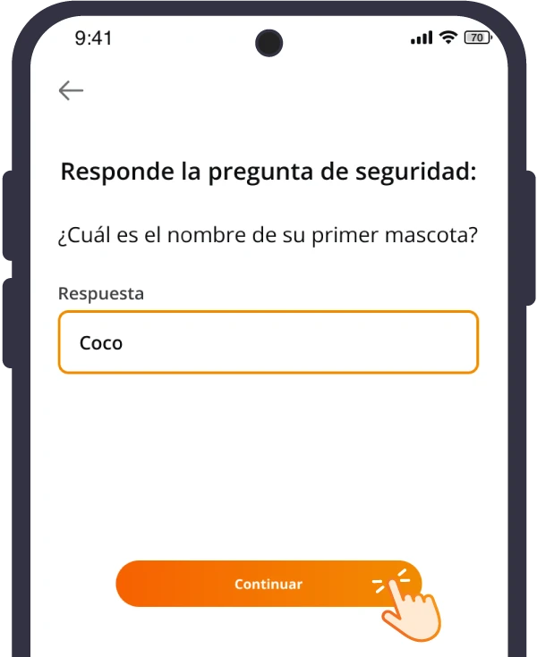 pregunta de seguridad en app